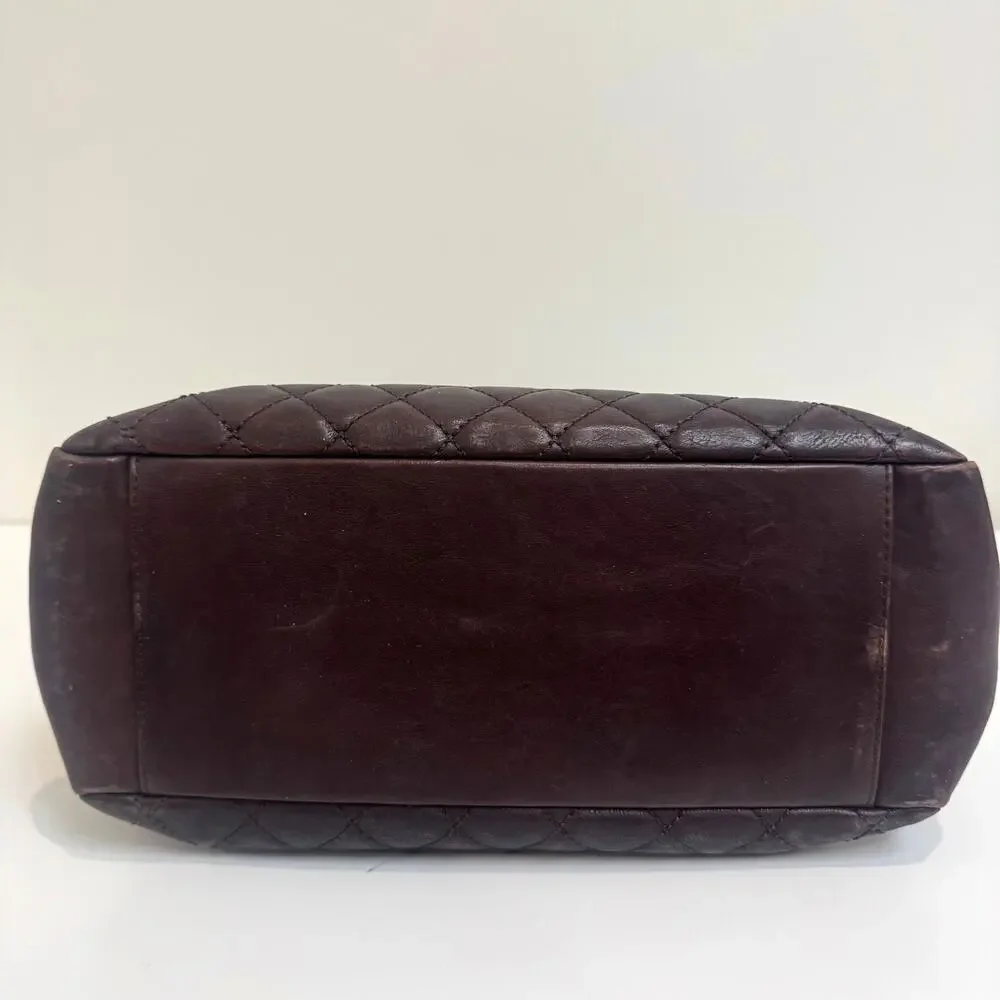 CHANEL Brown Quilted Lambskin Grand Shopping Tote Leather CC Logo Shoulder Bag